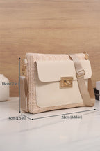Beige Faux Leather Woven Straw Shoulder Bag|2277