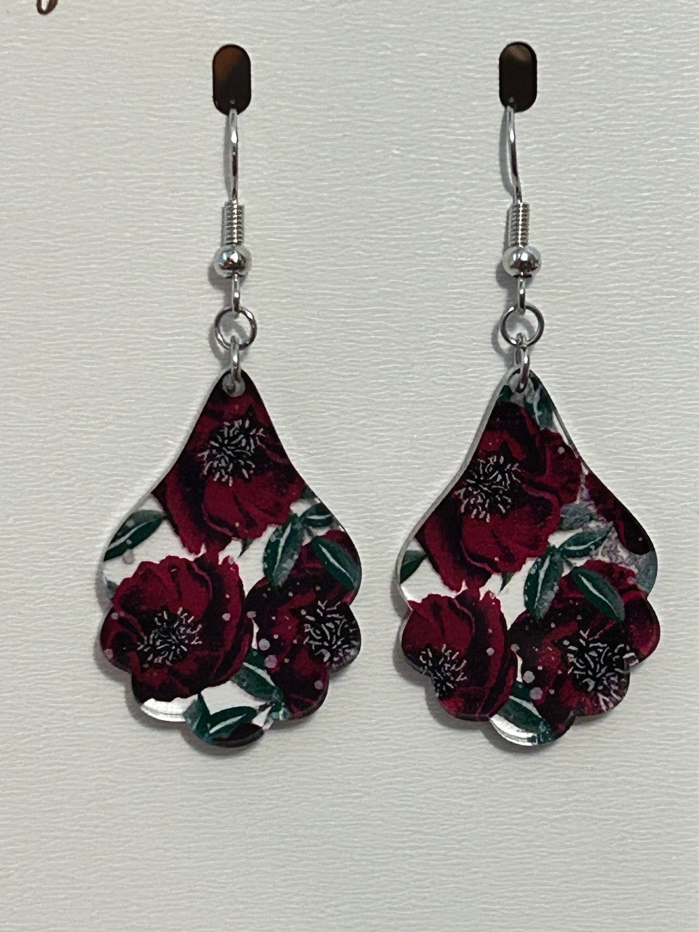 Rich Burgundy Floral Scalloped Earrings-Hypoallergenic and Nickel Free|3815