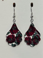 Rich Burgundy Floral Scalloped Earrings-Hypoallergenic and Nickel Free|3815