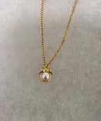 Bow and Pearl Pendant Necklace- Faux Pearl-18” Stainless Steel Chain|3352