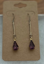 Bar Earrings With Vintage Dark Amethyst Teardrop Stones~Hypoallergenic & Nickel Free|943
