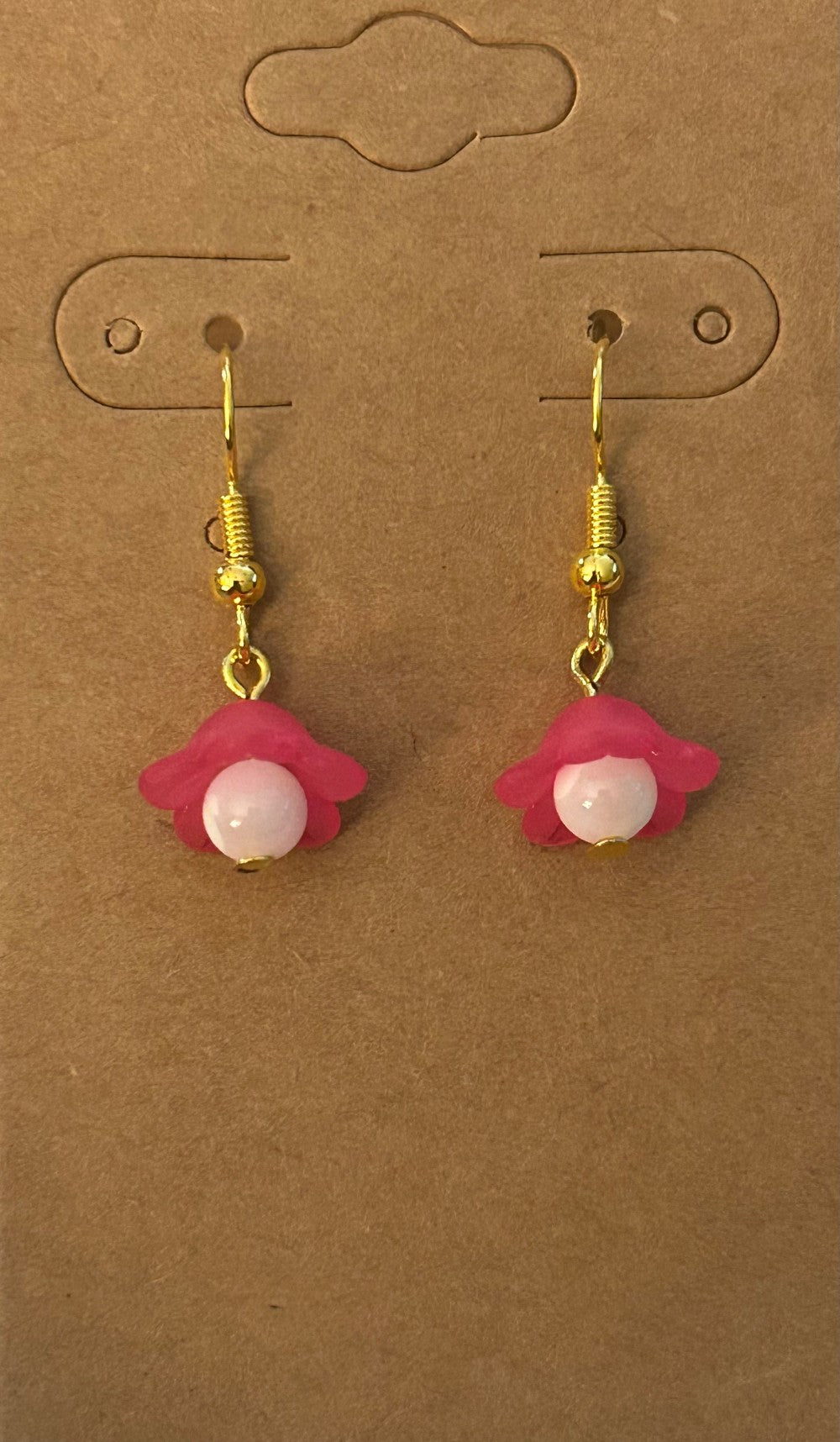 Bright Pink Flower Beaded Earrings|919