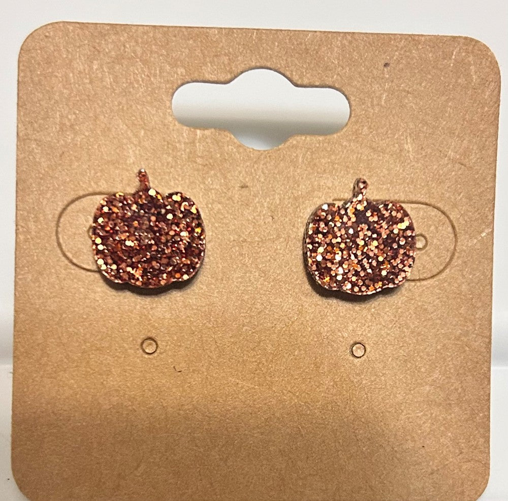 Glitter Pumpkin Stud Earrings-Hypoallergenic and Nickel Free|3912