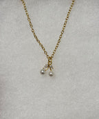 Dainty Pearl Cherries Pendant Necklace-Faux Pearls and CZ Stones-18” Tarnish Resistant Stainless Steel Chain|3340