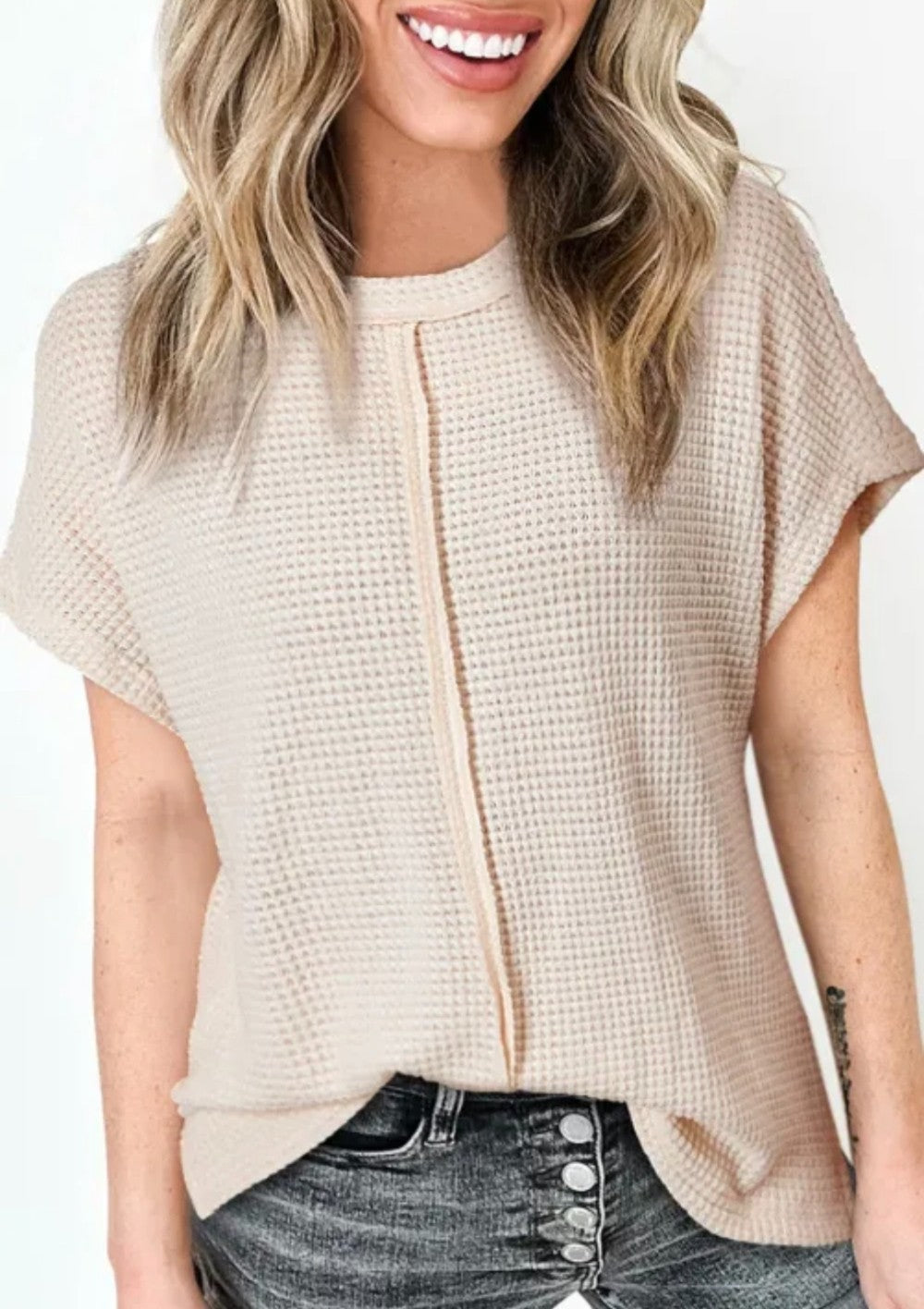 Khaki Textured Seamed  Top|3041