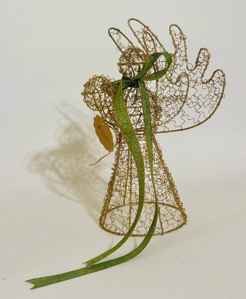 Gold Christmas Angel with Green Bow SDH|3398