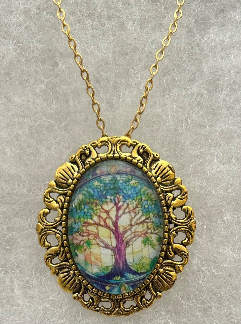 Stained Glass Window Tree Pendant/Brooch~25x18mm size|861