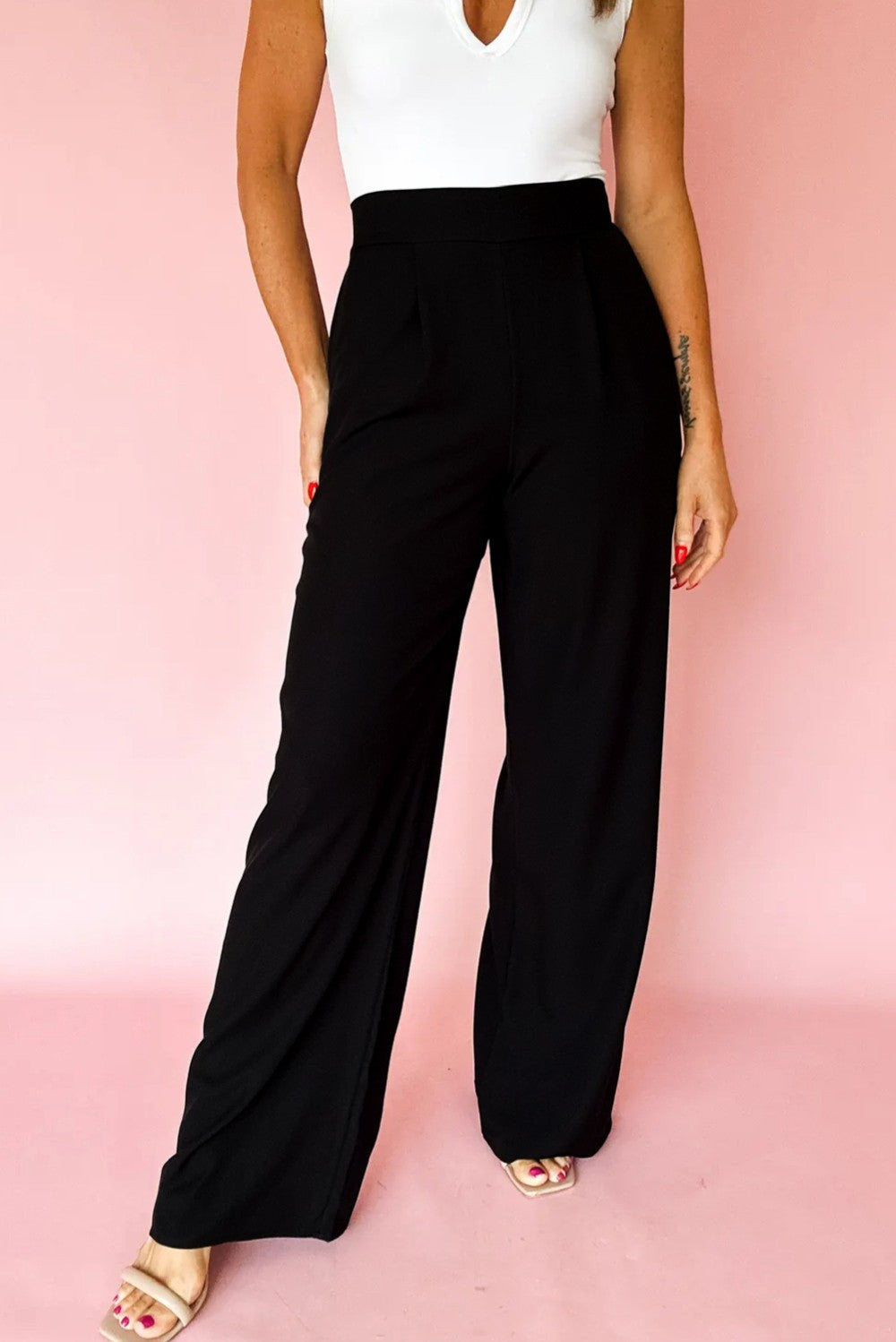 Black Pleated Wide Leg Pants|2117