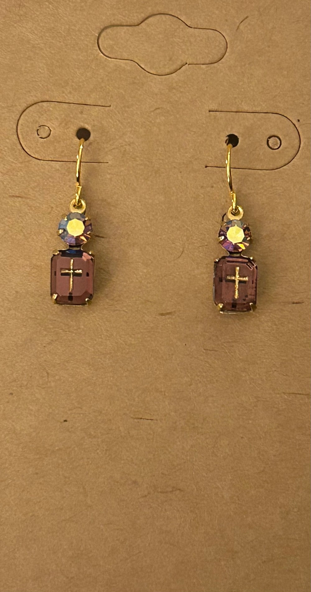 Vintage Intaglio Cross Cameo Earrings ~ Purple~ Hypoallergenic and Nickel Free|1800