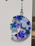 Unique Blue and Purple Floral Moon and Stars Earrings-Hypoallergenic and Nickel Free|3777