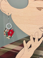 Red Poinsettia and Berries Dangle Earrings-Hypoallergenic and Nickel Free|3932