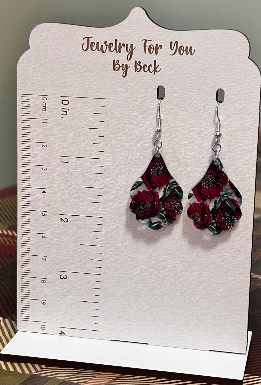 Rich Burgundy Floral Scalloped Earrings-Hypoallergenic and Nickel Free|3813