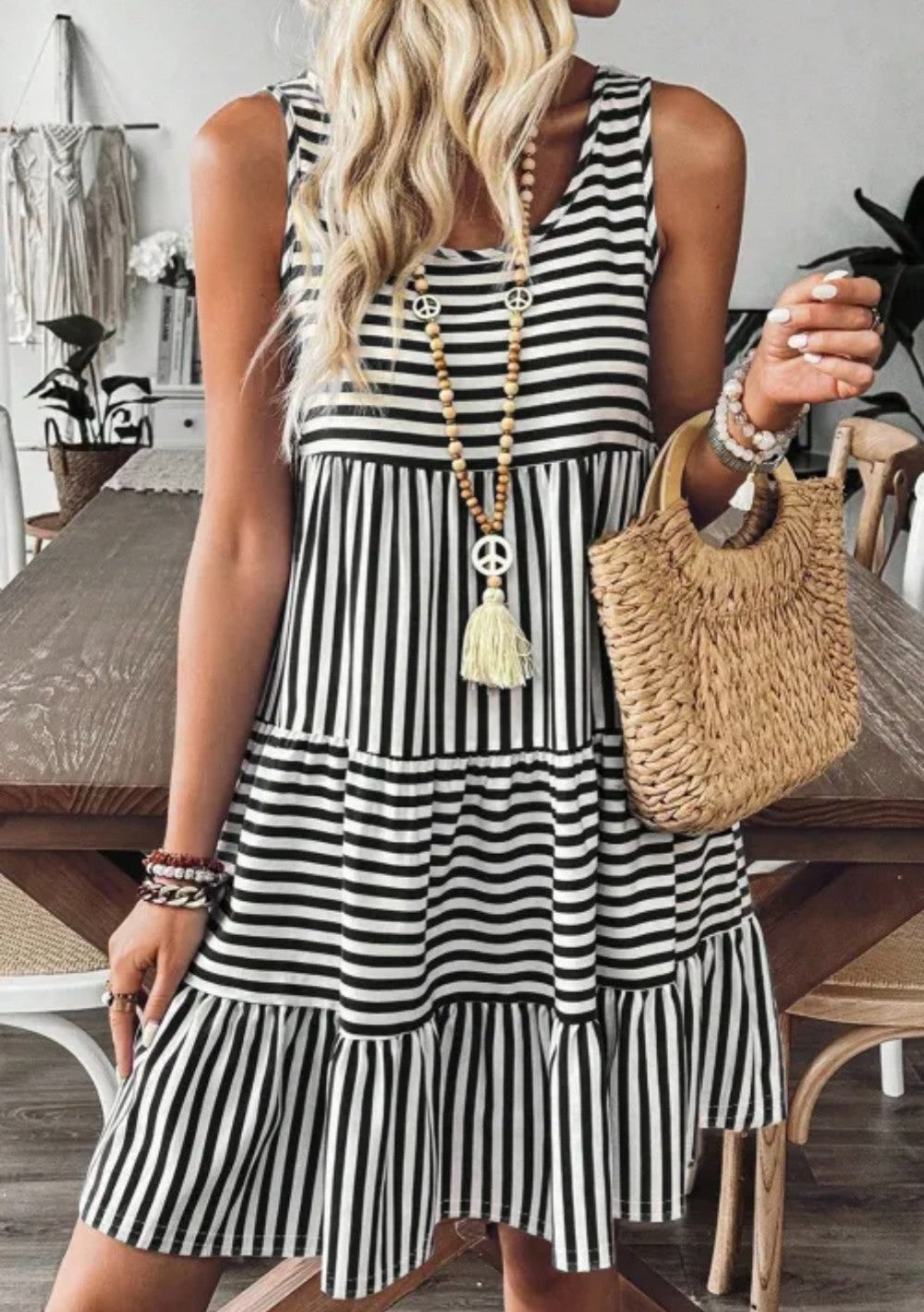 Black/White Stripe Dress|3022