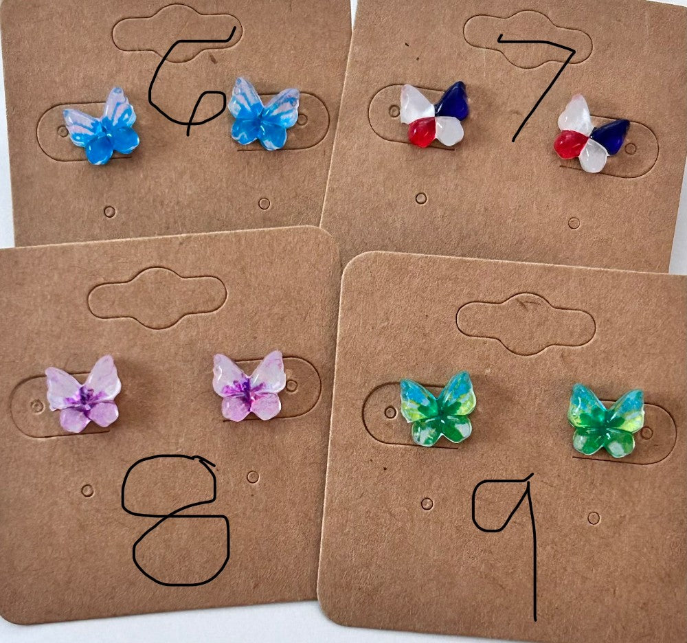 Butterfly Stud Earrings-Choose your favorite color according to numbers in pictures 1-Pink 2-Yellow 3-Orange 4-Red  5-Violet Shadow 6-Blue 7-Multi Color 8-Purple 9-Green|3251