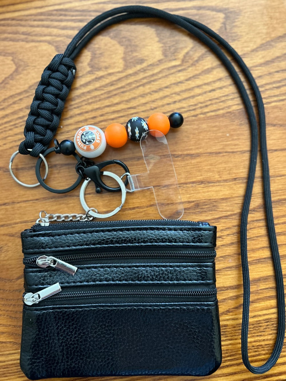 Jack of All Trades Lanyard ~ Black Lanyard ~ Black Mini Wallet~ Pumpkin Spice Keychain ~ Phone Case Tab|1312