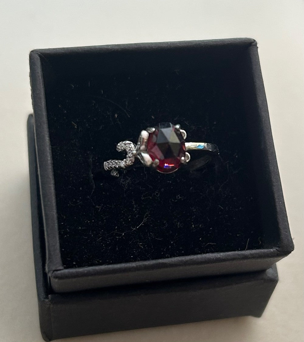 Faceted Garnet Ring With Side Embellishments ~ Adjustable Sterling Silver Setting|910