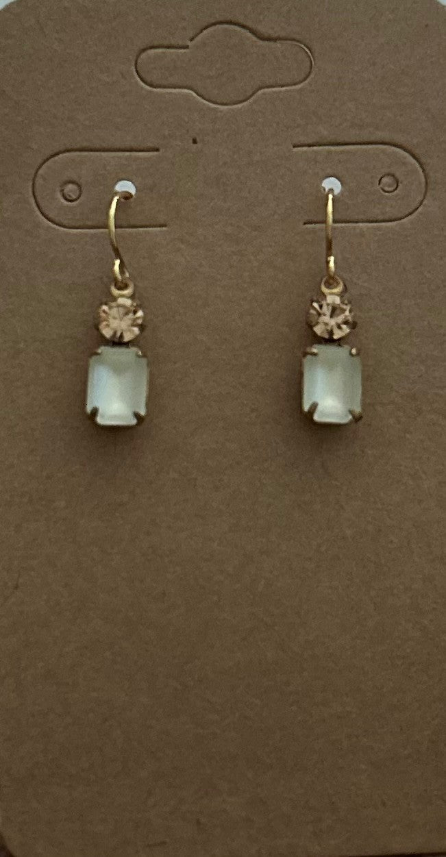 Vintage Matte Crystal Octagon Stone Earrings With Light Peach Rhinestones ~ Hypoallergenic & Nickel Free|945