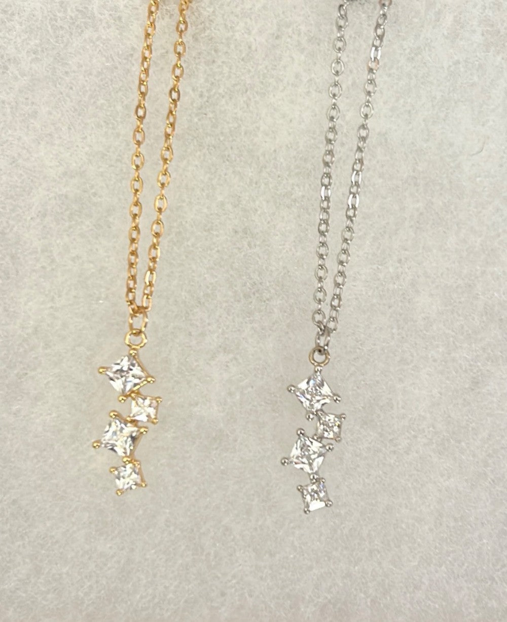 Stack of Squares Pendant Necklace-CZ Square Cut Stones -18” Tarnish Resistant Stainless Steel Chain-Choose Silver or Gold Tone|3302