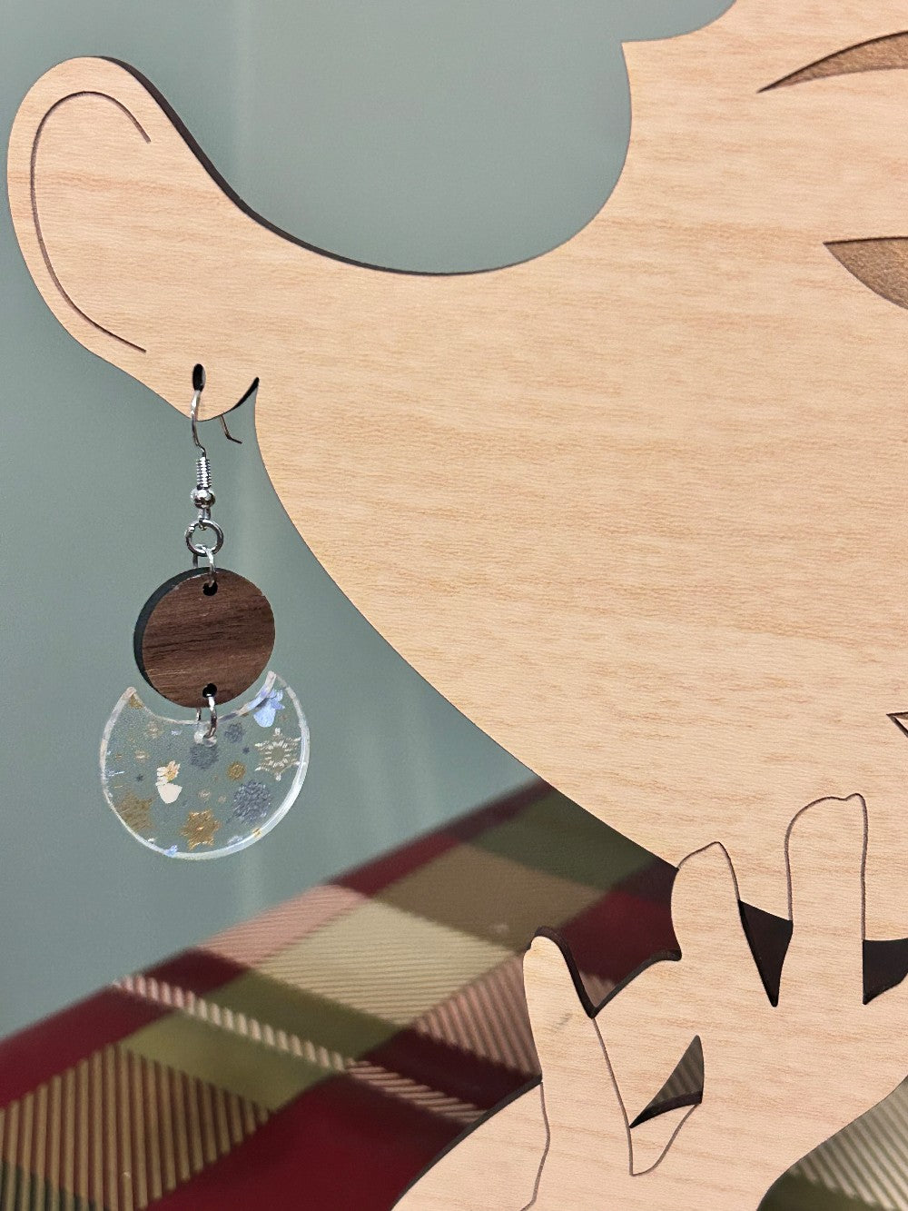 Tiny Angels and Snowflakes Crescent Dangle Earrings-Hypoallergenic and Nickel Free|3975