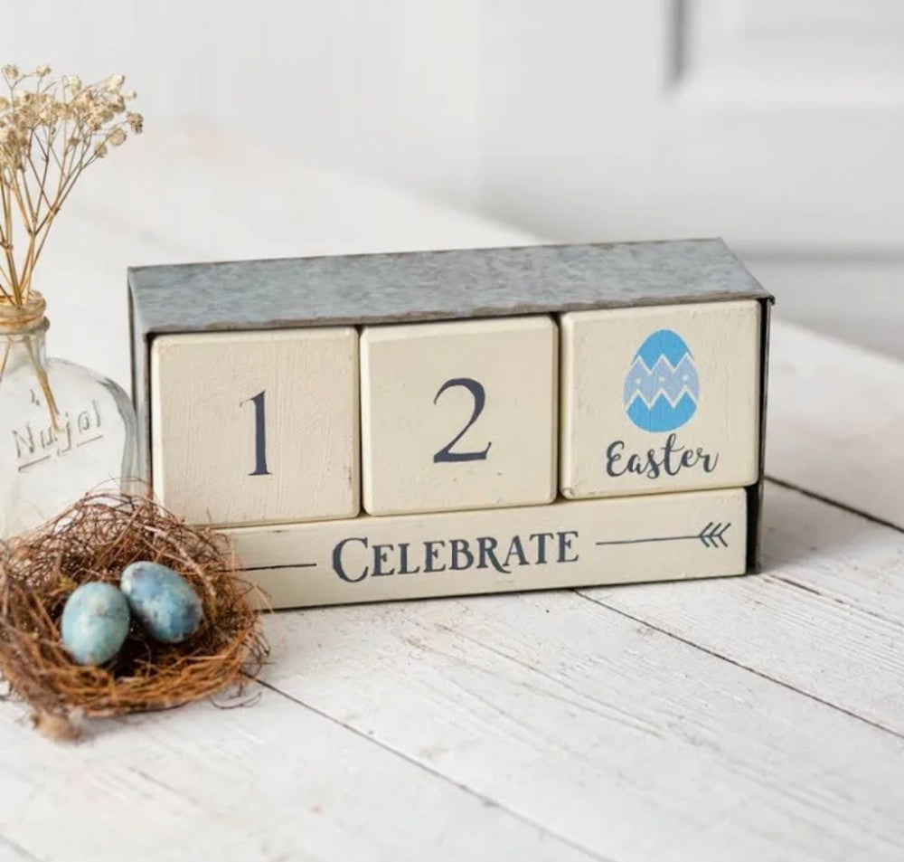 Wooden Block Holiday Calendar with Metal Box|2719