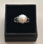A Large Mother Of Pearl Bead In An Ornate Sterling  Silver Ring Setting ~ Setting Is Adjustable|881