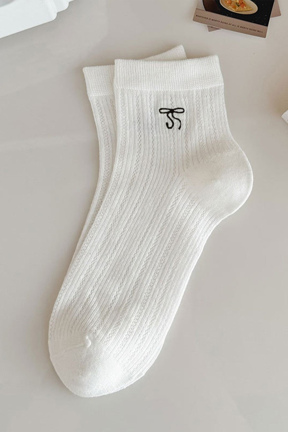 Bow Whisper Ankle Socks - White Only|2292