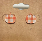 Orange Gingham Pumpkin Stud Earrings-Hypoallergenic and Nickel Free|3911
