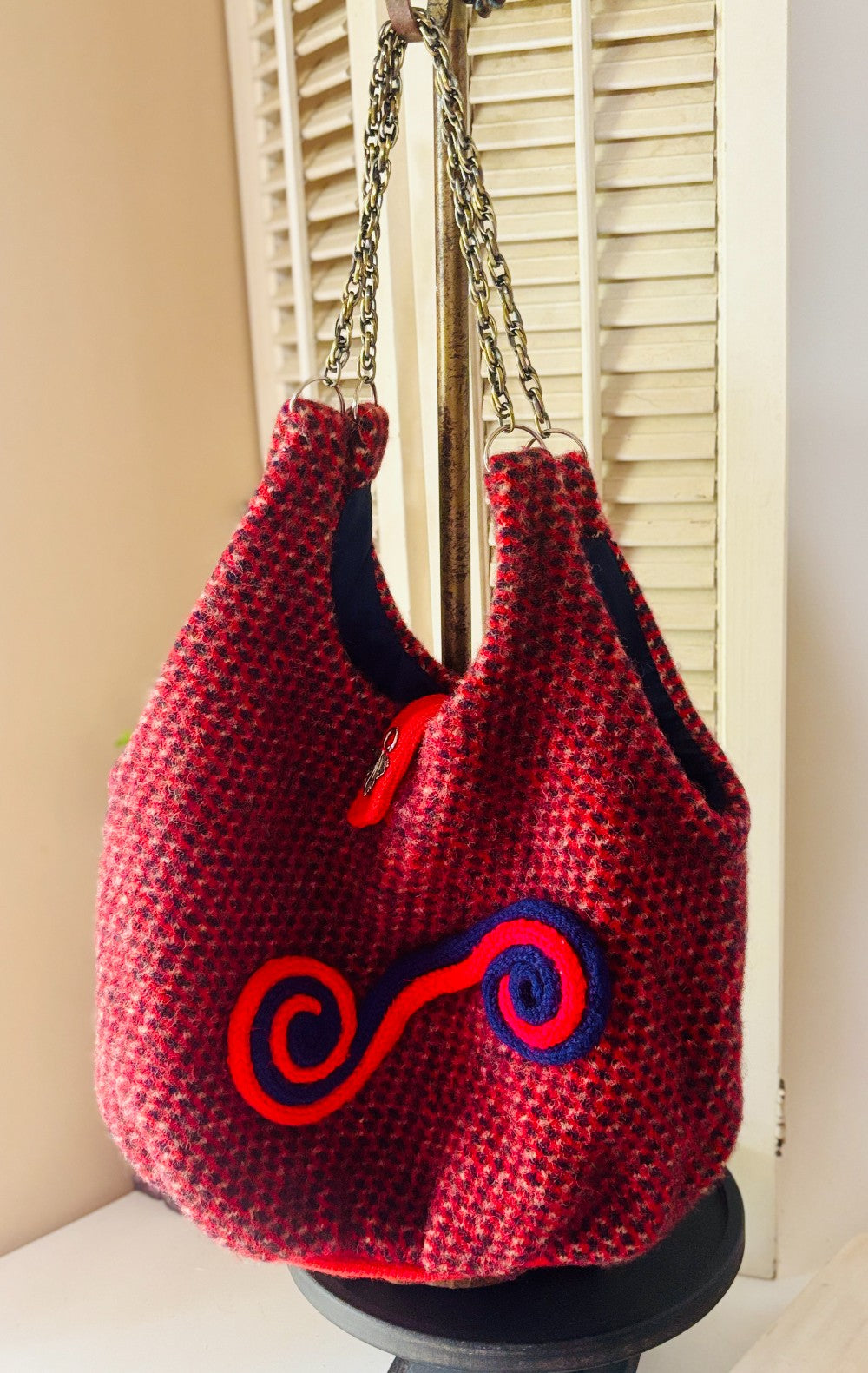 Felted Wool Hand Crafted Hobo Bag w/Chain Straps SDH|2918