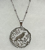 Round Ornate Raven Pendant Necklace-20” Tarnish Resistant Stainless Steel Chain|3989