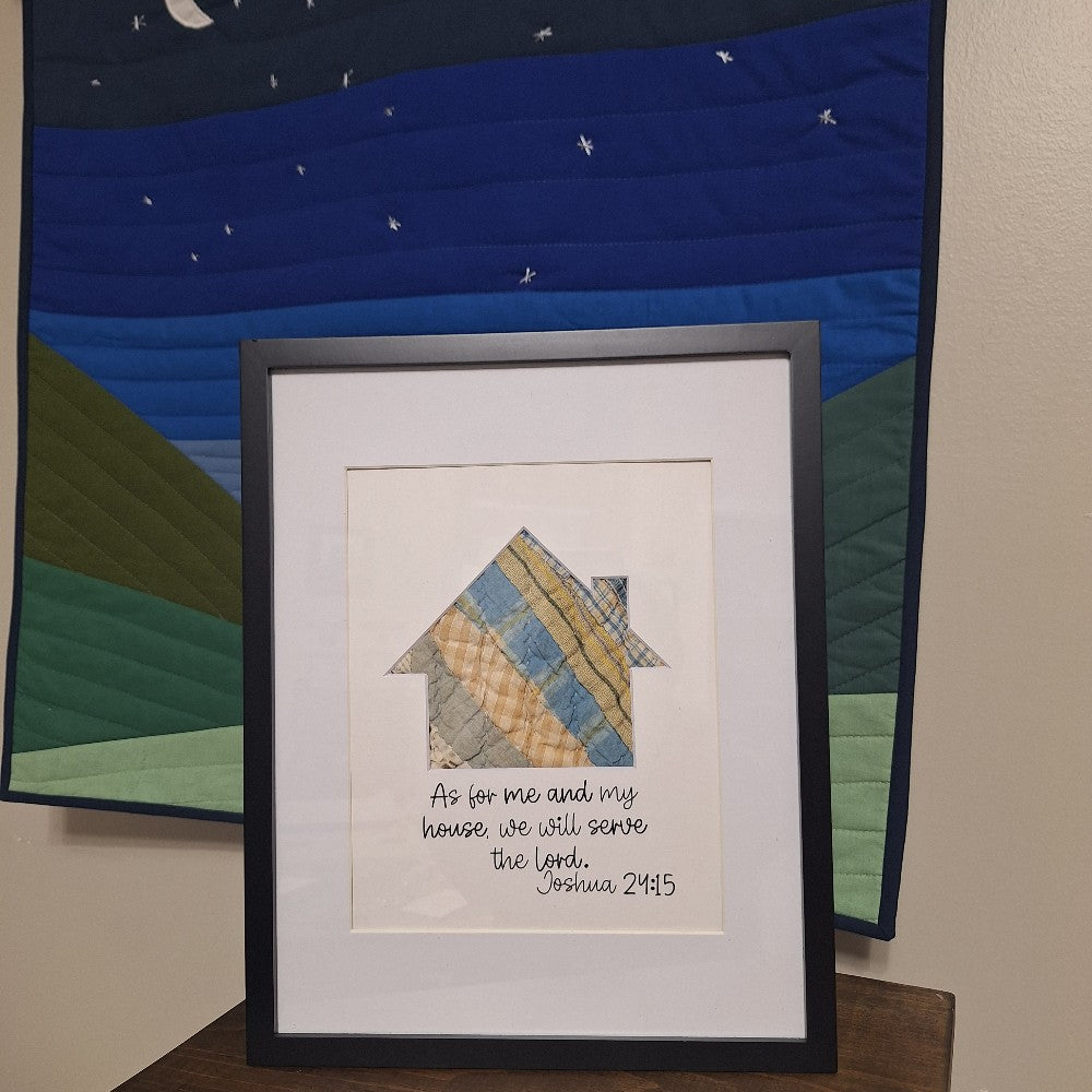 Framed vintage quilt "As for me and my house..."|3197