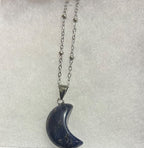 Blue Lapis Moon Pendant Necklace-Natural Stone Moon Pendant-22”Stainless Steel Chain|3897