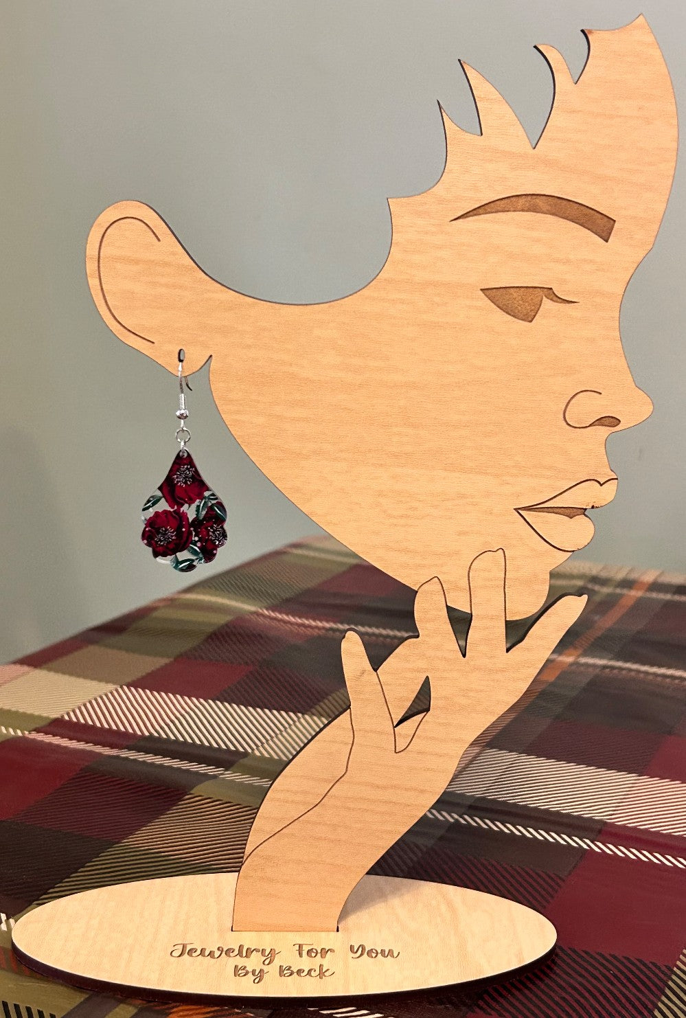 Rich Burgundy Floral Scalloped Earrings-Hypoallergenic and Nickel Free|3812