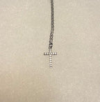 Dainty Cross Pendant Necklace with Tiny CZ Stones ~18” Silver Tone Tarnish Resistant Stainless Steel Chain|3907