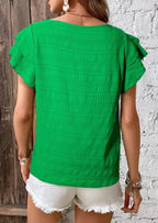 Textured Ruffled Sleeve Round Neck Top|3026