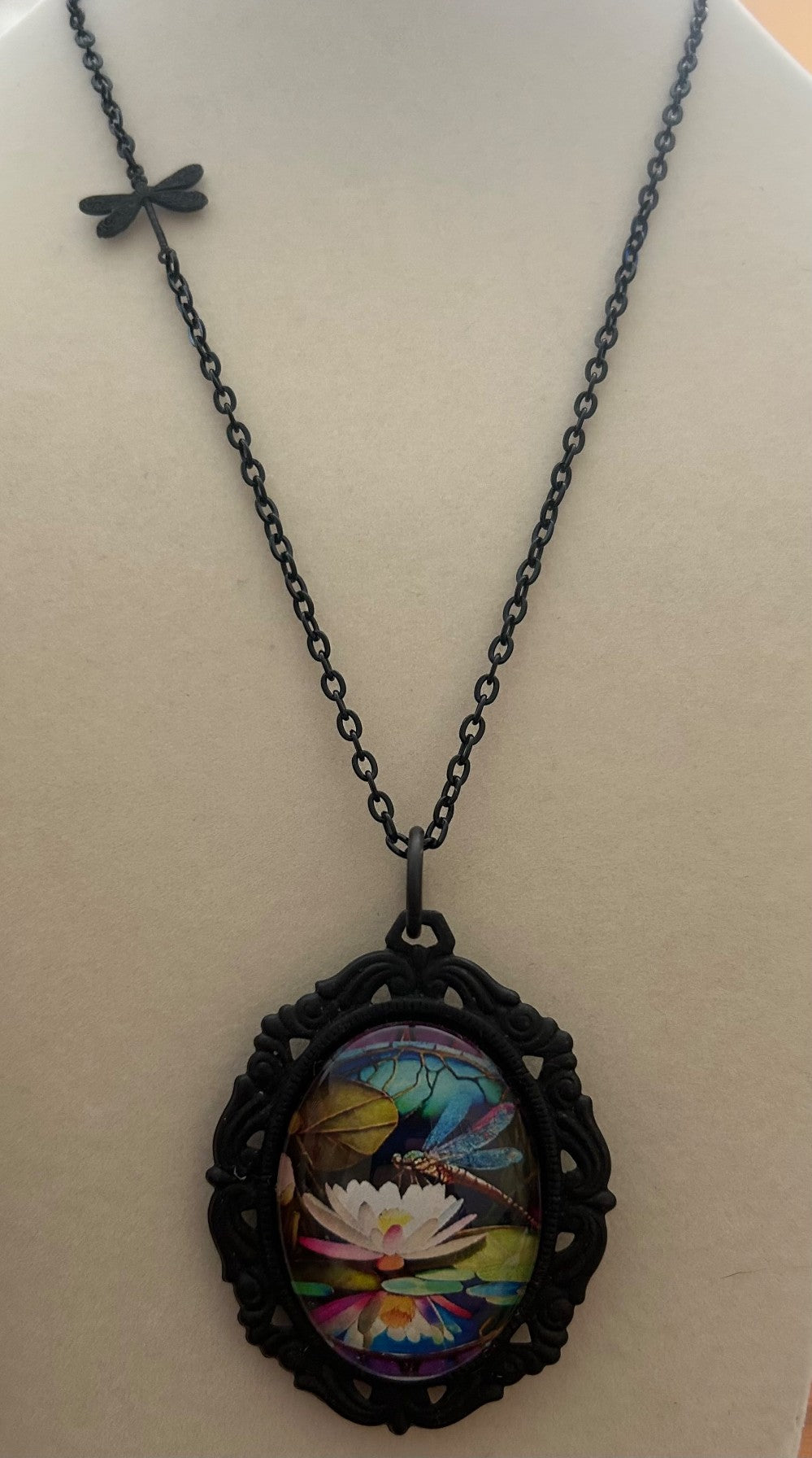 Dragonfly Pendant/Brooch with a 22” Embellished Black Chain|876