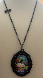 Dragonfly Pendant/Brooch with a 22” Embellished Black Chain|876