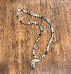 Landscape Jasper Natural Stone Moon Pendant Necklace-Hand Strung 18” Necklace|3856