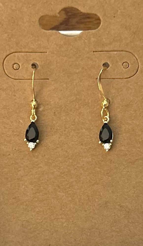 Petite Jet Black And CZ Drop Earrings|923