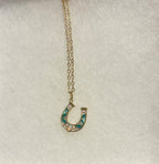 Delicate Ornate Horse Shoe Pendant Necklace-Tiny Opal and Epoxy Detailing-18” Tarnish Resistant Chain|3868