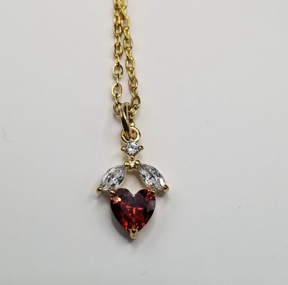 Sparkle Heart Pendant with Red Stone-18” Stainless Steel Chain|3446