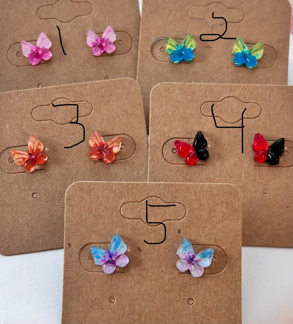 Butterfly Stud Earrings-Choose your favorite color according to numbers in pictures 1-Pink 2-Yellow 3-Orange 4-Red  5-Violet Shadow 6-Blue 7-Multi Color 8-Purple 9-Green|3250
