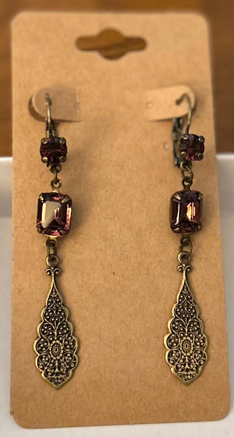 Vintage Austrian Dark Amethyst Dangle Earrings|928