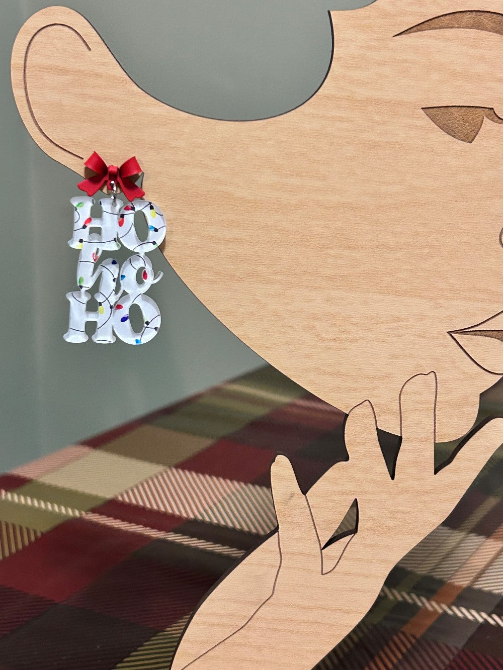 Ho Ho Ho With A Red Bow Earrings-Hypoallergenic and Nickel Free Stainless Steel Post|3928