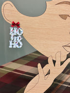 Ho Ho Ho With A Red Bow Earrings-Hypoallergenic and Nickel Free Stainless Steel Post|3928