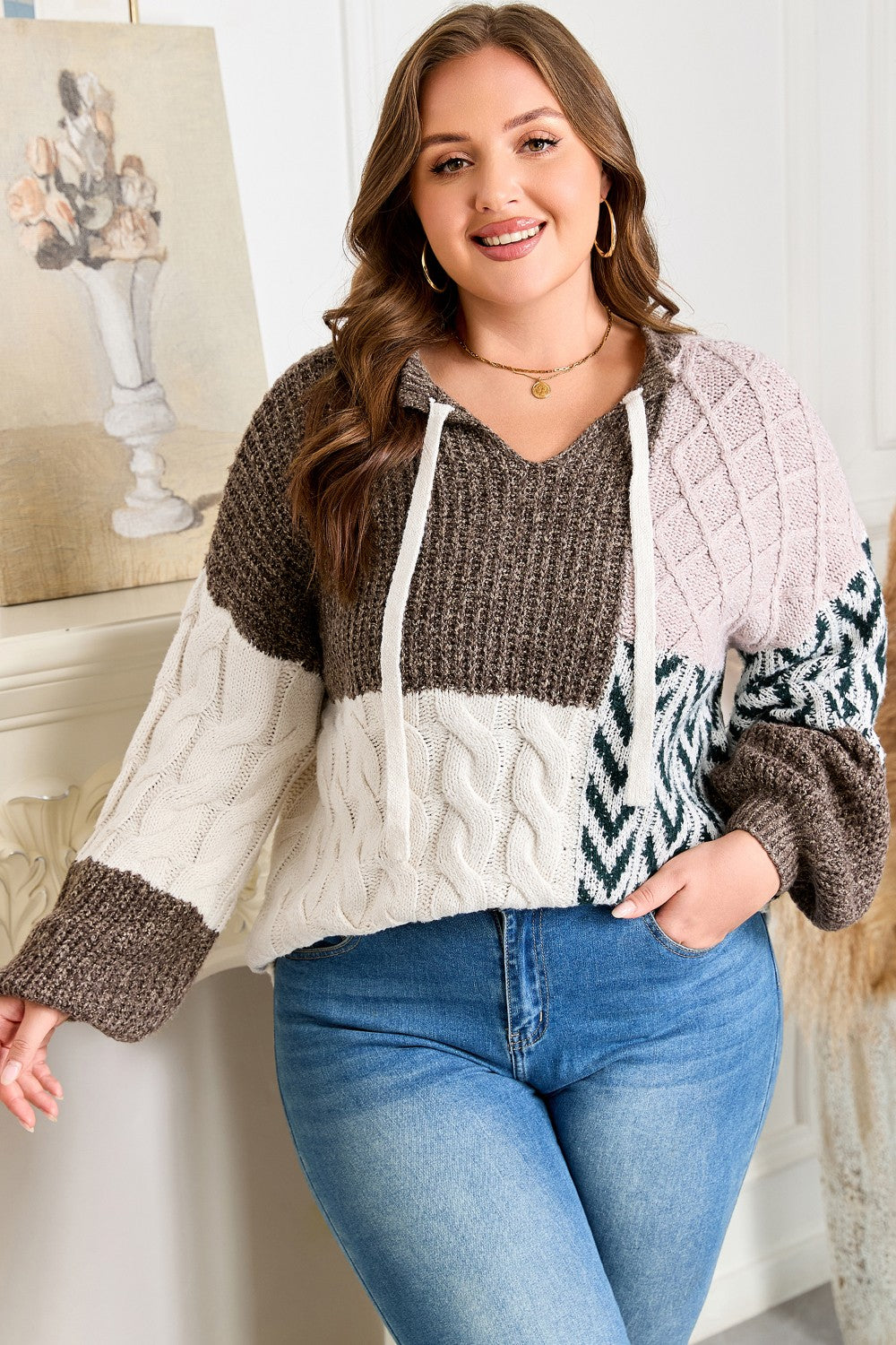 Knotted Back Patchwork Sweater|1812