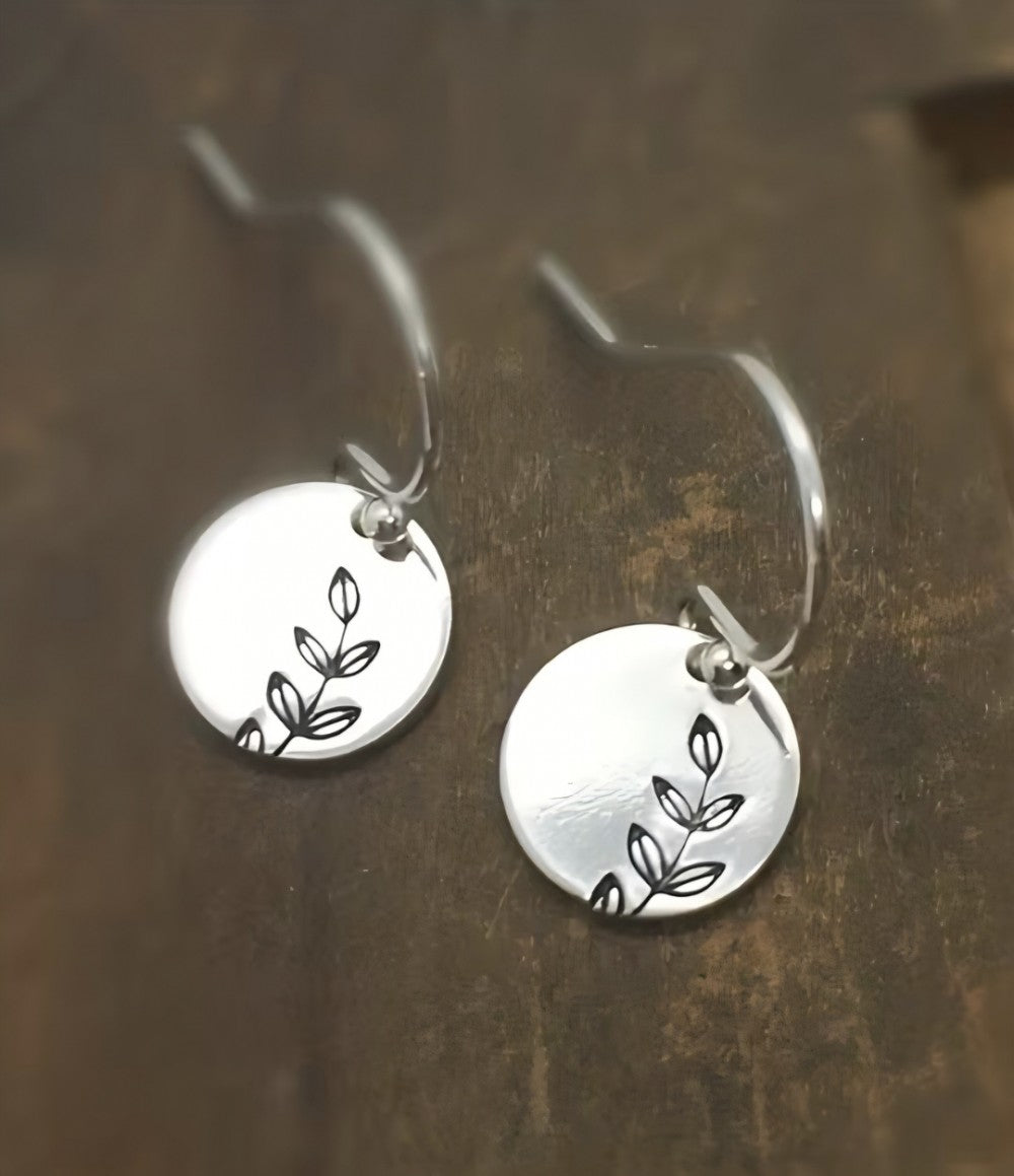 Round Leaf Carved Earrings|2872