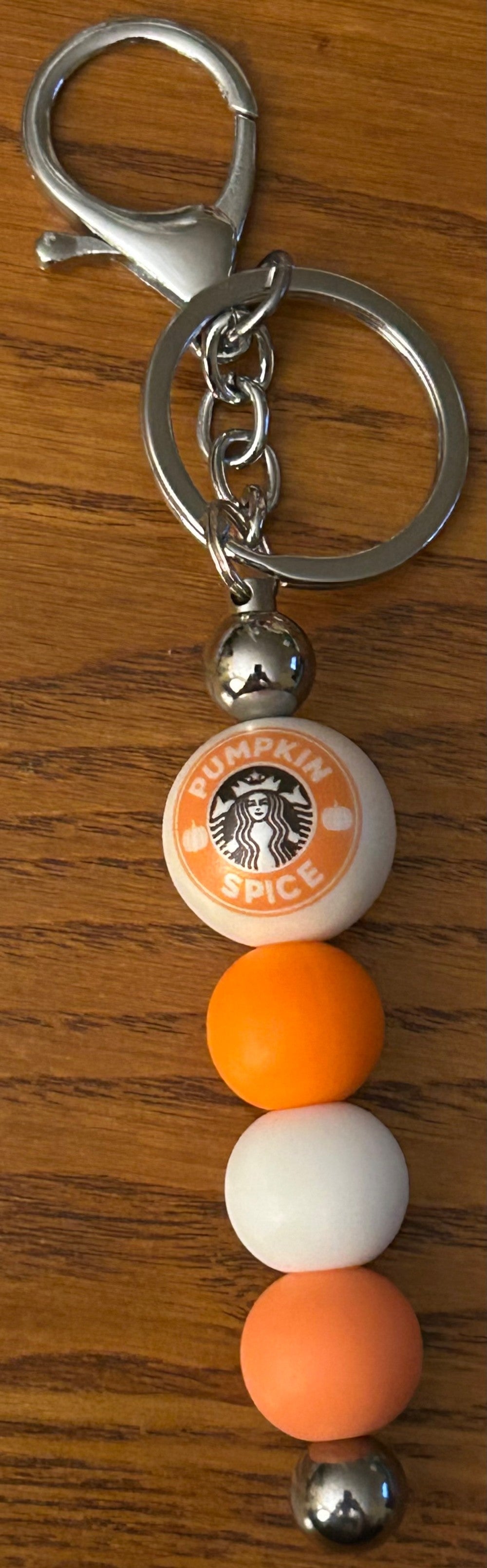 Pumpkin Spice Keychain ~ Handmade Beaded Keychain ~ Bright Orange Beads|1483