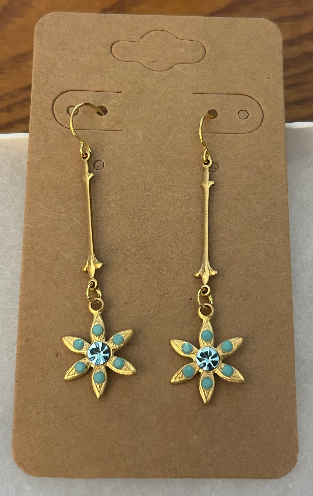 Bar Earrings With Victorian Aquamarine and Turquoise Rhinestone Star Drops.~ Vintage Inspired ~ Hypoallergenic & Nickel Free|938