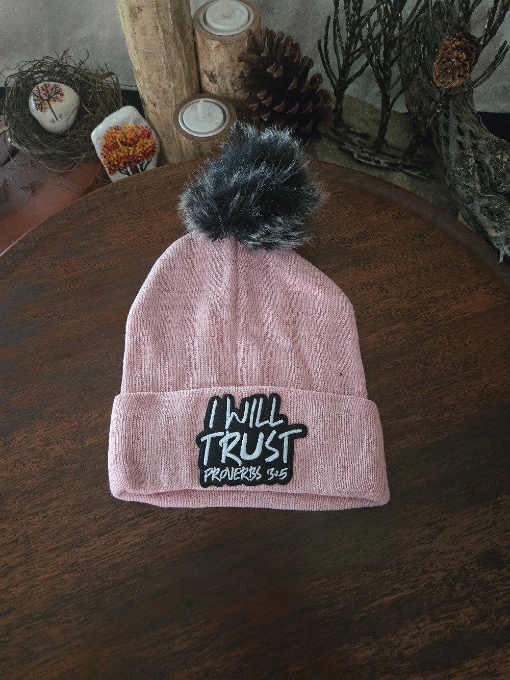 I WILL TRUST BEANIE HAT WITH POMPOM|679