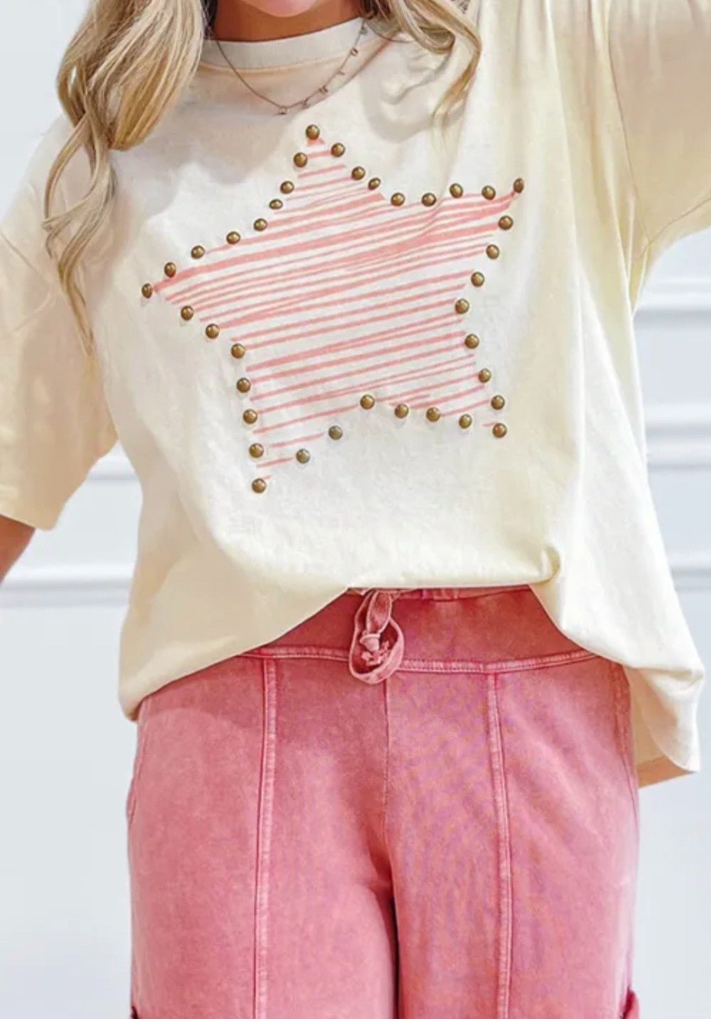 Beige Pink Star Studded Top|2990